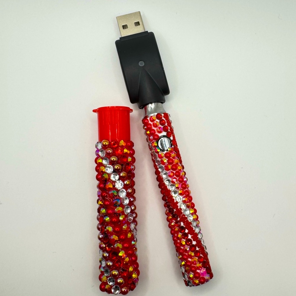 Red Rhinestone Battery & Matching J-Case 💨 - Picture 3 of 4